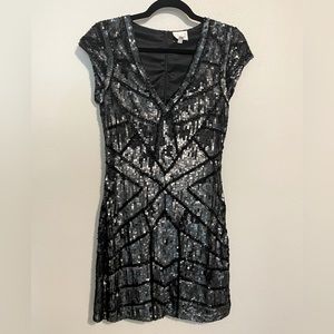 Parker black bead and sequin party dress